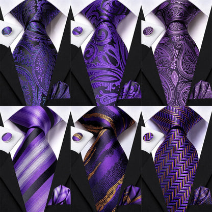 Funki Findz | Neckties | Men's Purple Silk Wedding 3Pcs Tie Set