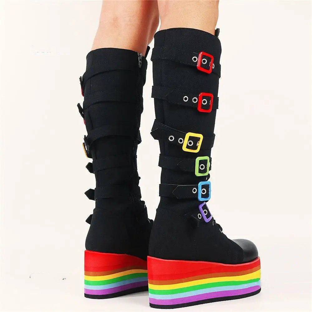 Funki Findz | Boots | Women's Gothic Rainbow Platform Boots