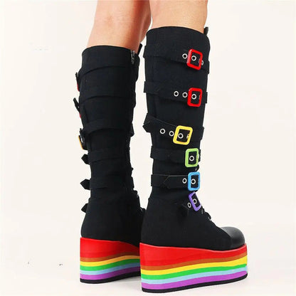 Funki Findz | Boots | Women's Gothic Rainbow Platform Boots