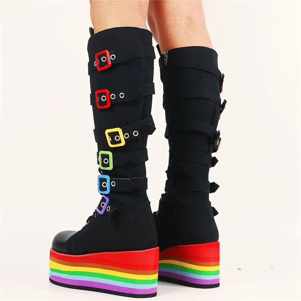 Funki Findz | Boots | Women's Gothic Rainbow Platform Boots