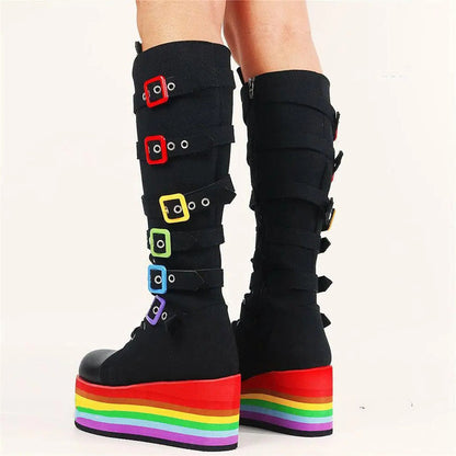 Funki Findz | Boots | Women's Gothic Rainbow Platform Boots