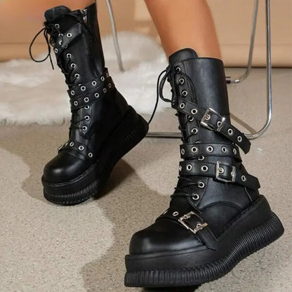 Funki Findz | Boots | Women's Gothic Mid-Calf Platform Boots