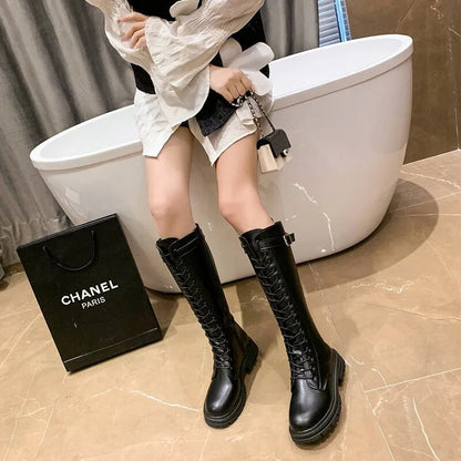 Funki Findz | Boots | Women's Knee-High Lace Up Buckle Boots