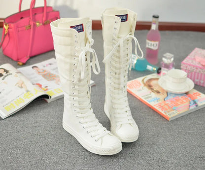 Funki Findz | Boots | Women's Canvas Knee High Lace Up Boots