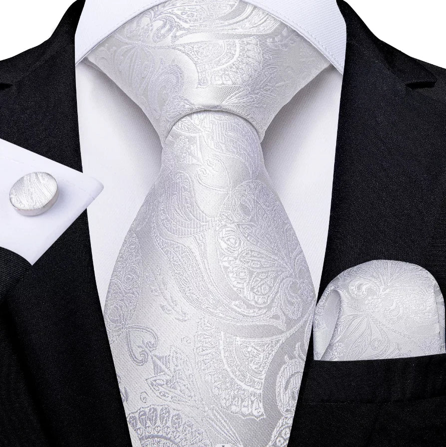 Funki Findz | Neckties | Men's 3pcs White Silk Wedding Tie Sets