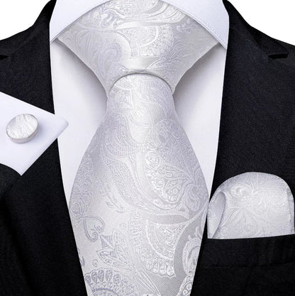 Funki Findz | Neckties | Men's 3pcs White Silk Wedding Tie Sets