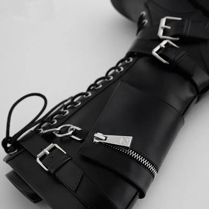 Funki Findz | Boots | Women's Knee High Silver Chain Biker Boot