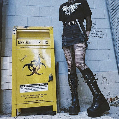 Funki Findz | Boots | Women's Goth Lace Up Platform Wedges