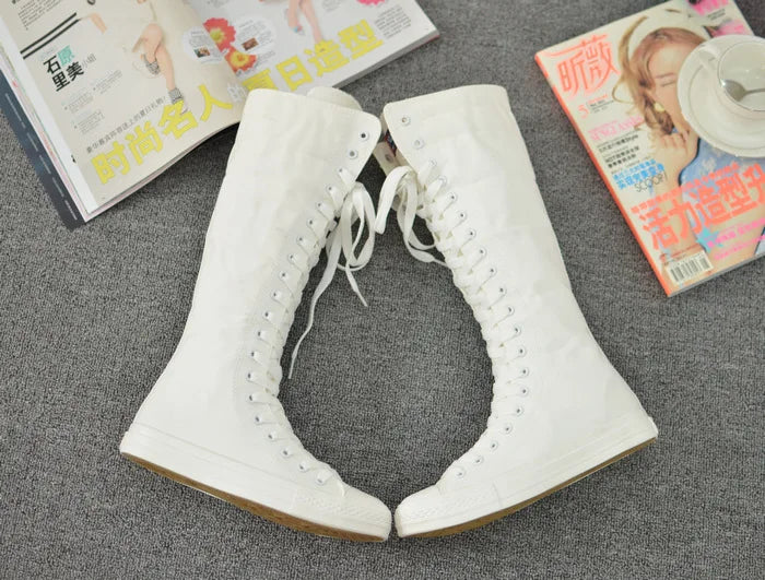 Funki Findz | Boots | Women's Canvas Knee High Lace Up Boots