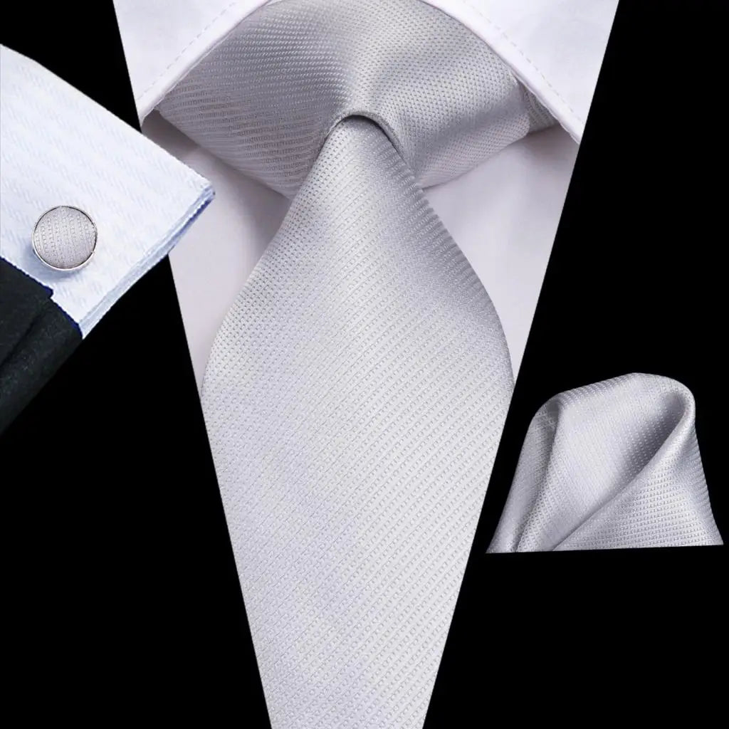 Funki Findz | Neckties | Men's 3pcs White Silk Wedding Tie Sets