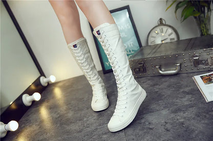 Funki Findz | Boots | Women's Canvas Knee High Lace Up Boots