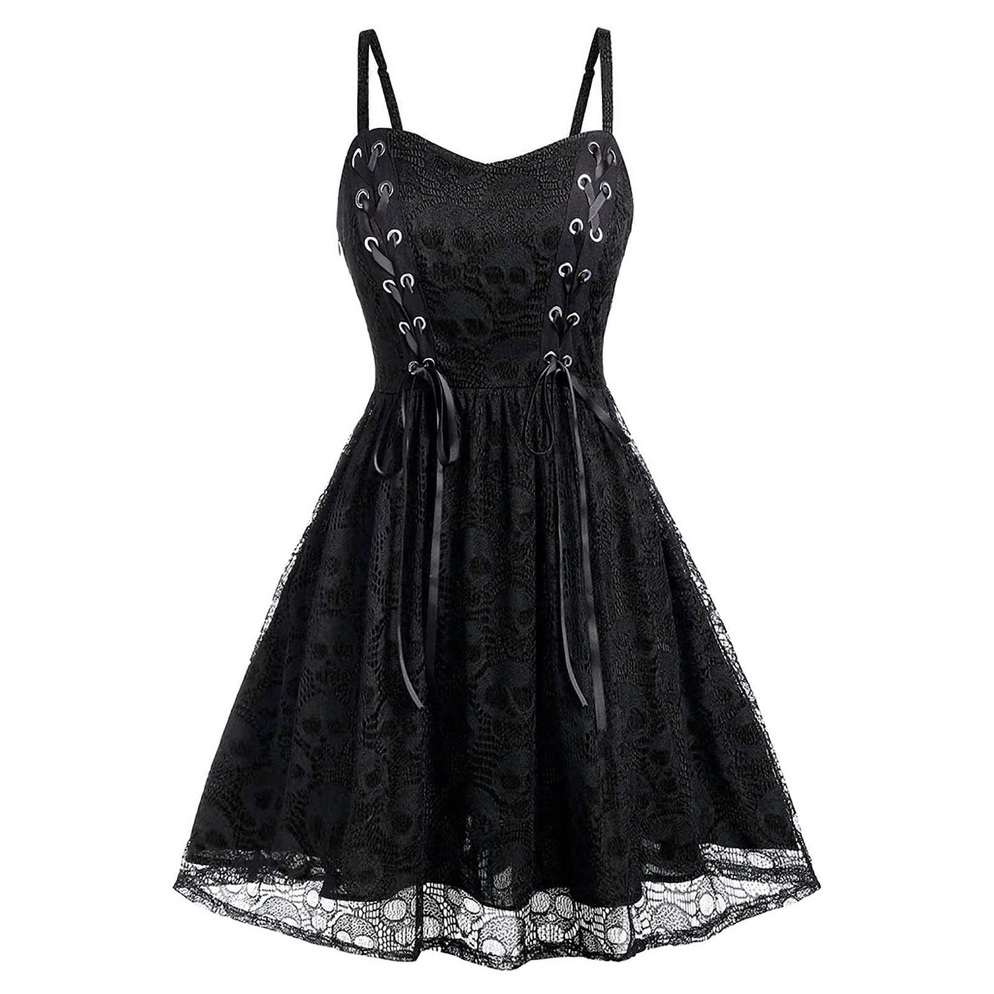 Funki Findz | Dresses | Women's Gothic Skull Lace Mini Dress
