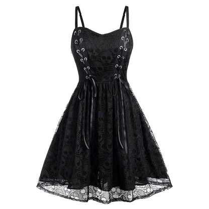 Funki Findz | Dresses | Women's Gothic Skull Lace Mini Dress