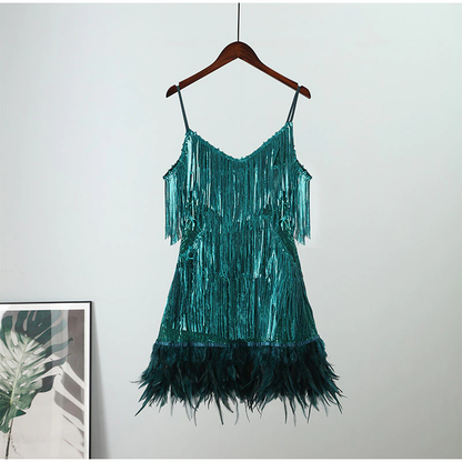 Funki Findz | Dresses | Women's Sequin Feather Fringe Dress