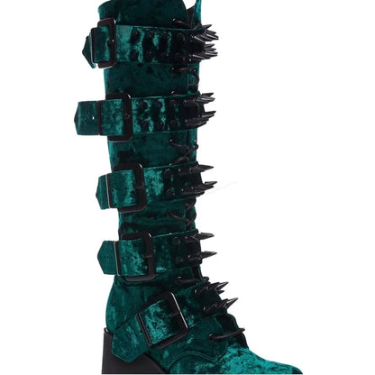 Funki Findz | Boots | Women's Green Wedge Platform Rivet Boots