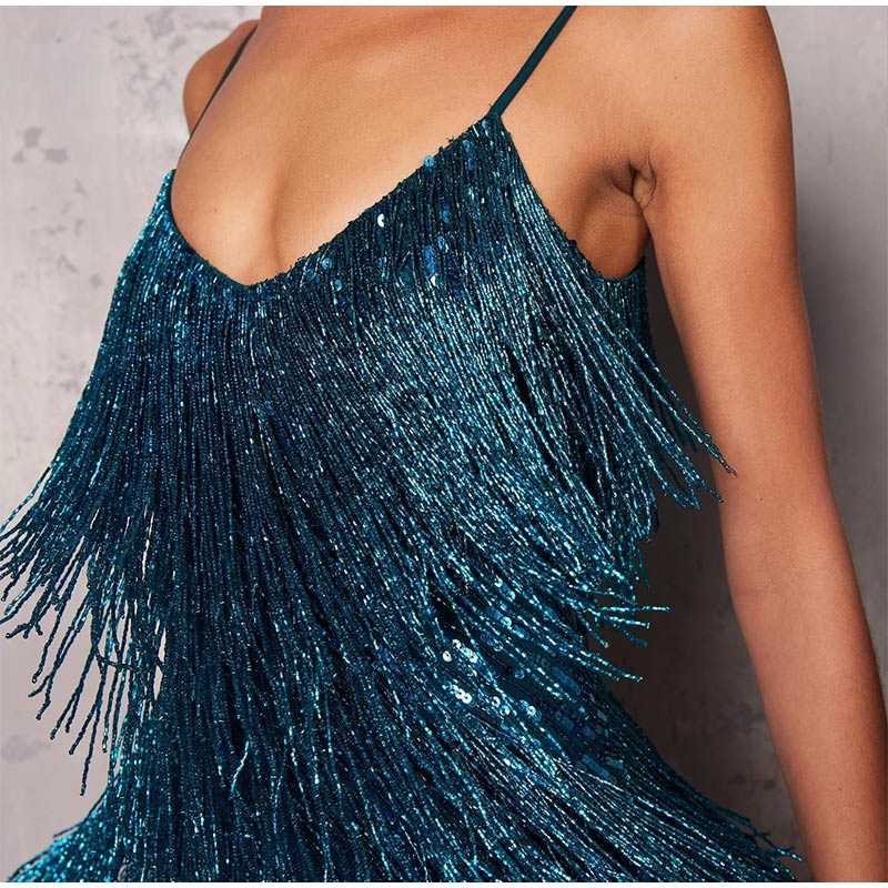Funki Findz | Dresses | Women's Sequin Feather Fringe Dress