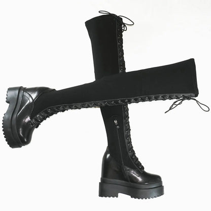 Funki Findz | Boots | Women's Leather Over Knee Wedge Boots