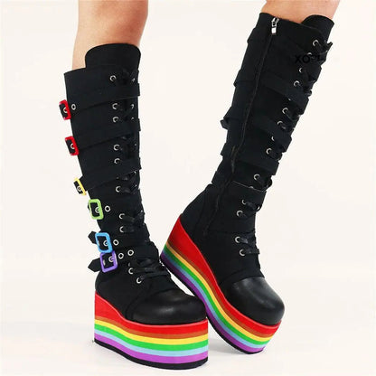 Funki Findz | Boots | Women's Gothic Rainbow Platform Boots