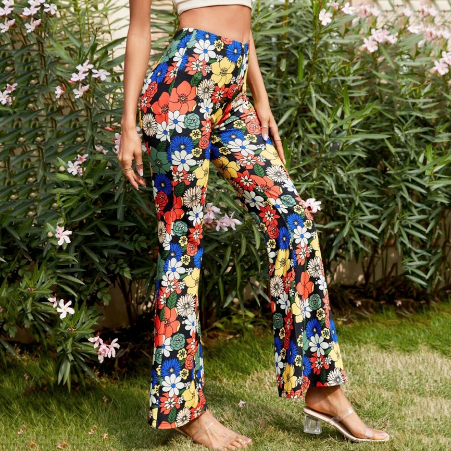 Funki Findz | Pants | Women's Funky Floral Boho Flared Trousers