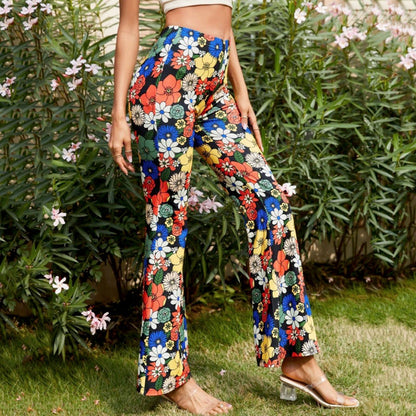 Funki Findz | Pants | Women's Funky Floral Boho Flared Trousers