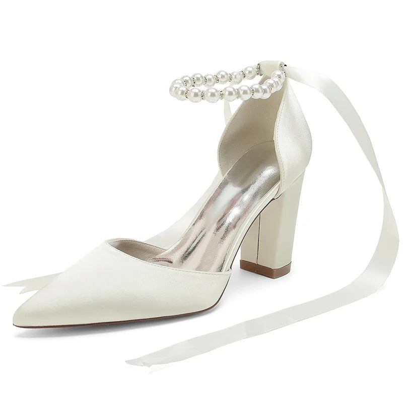 Funki Findz | Shoes | Women's Satin Pearl Ribbon Wedding Shoe