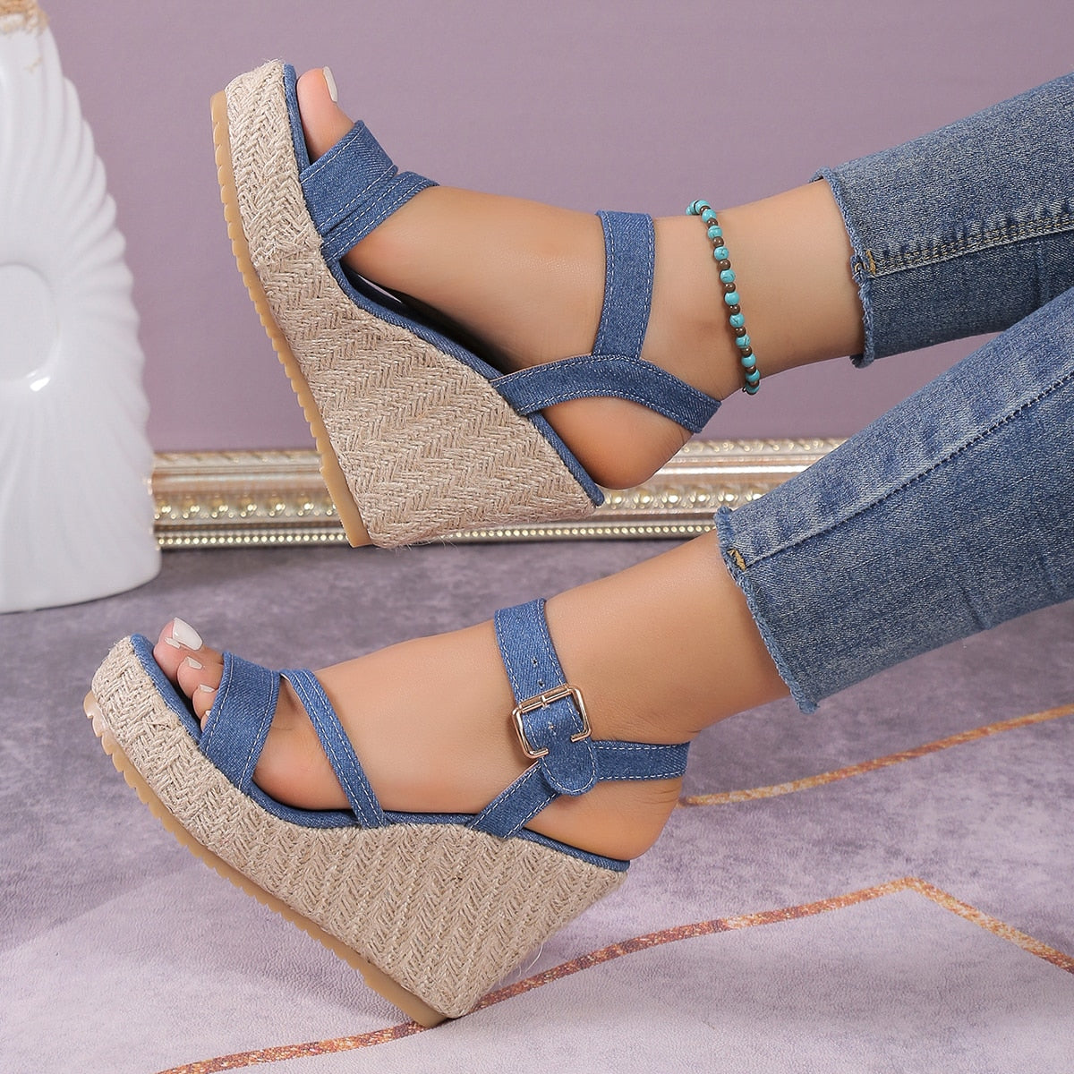 Funki Findz | Shoes | Women's Denim Fashion Wedge Sandals