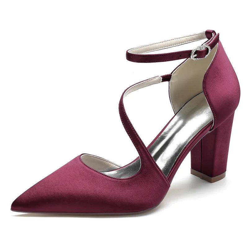 Funki Findz | Shoes | Women's Block Heel Satin Wedding Pumps