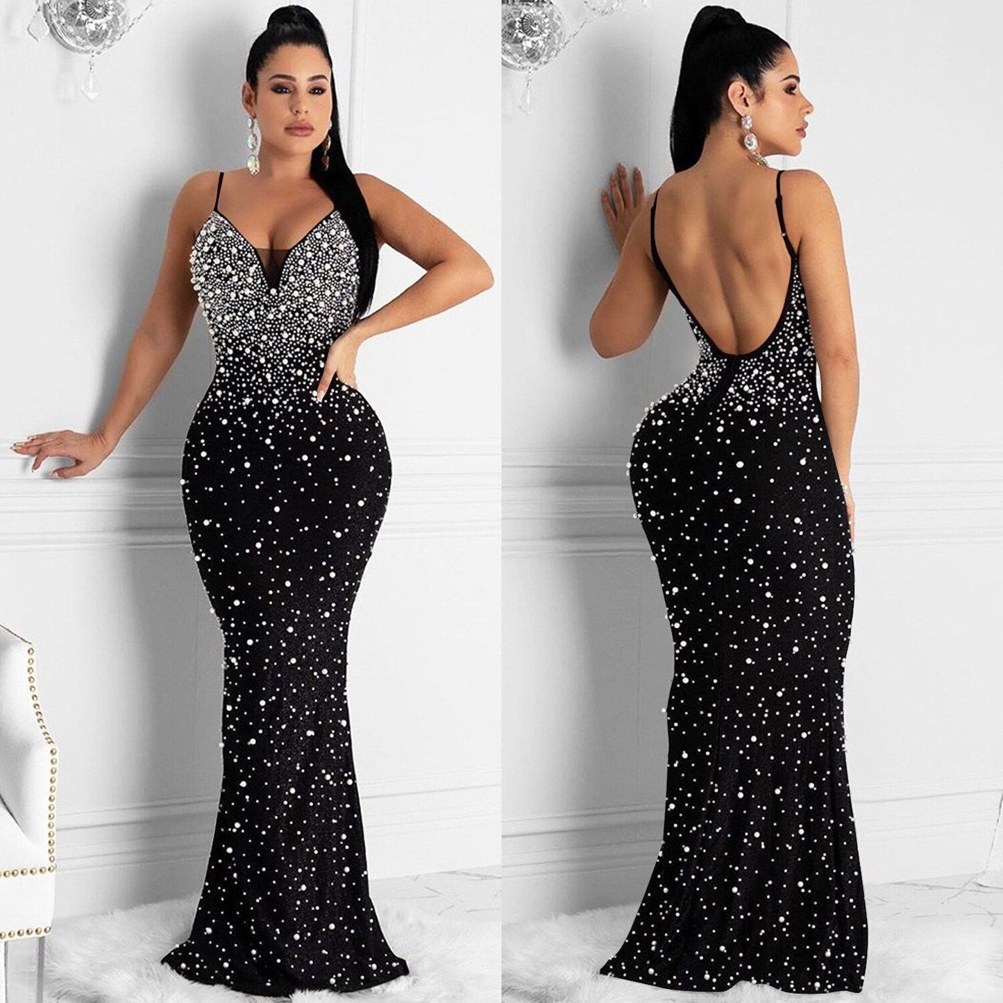 Funki Findz | Dresses | Women's Beaded Pearl Bodycon Dress
