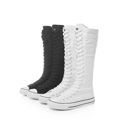 Funki Findz | Boots | Women's Long Lace Up Zipper Canvas Boot