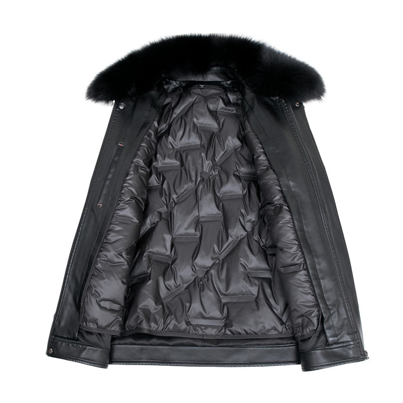 Funki Findz | Jackets | Men's Leather Fleece, Duck Down Jacket