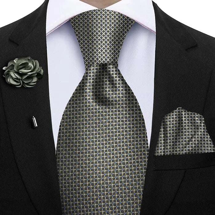 Funki Findz | Neckties | Mens 3Pcs Tie Set | Tie Hanky Corsage