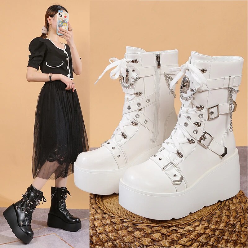 Funki Findz | Boots | Women's Multi Strap Gothic Platform Boots