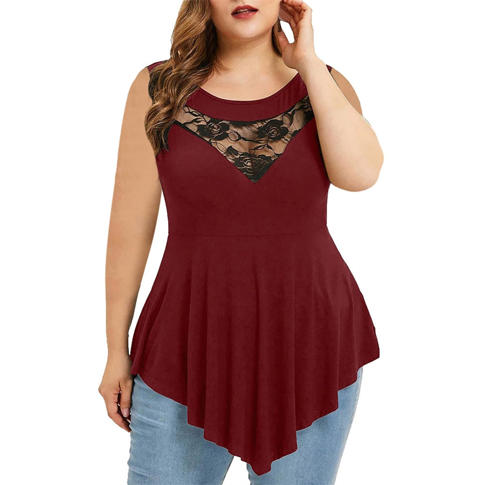 Funki Findz | Shirts | Women's Sexy Lace Spliced Plus Size Shirt