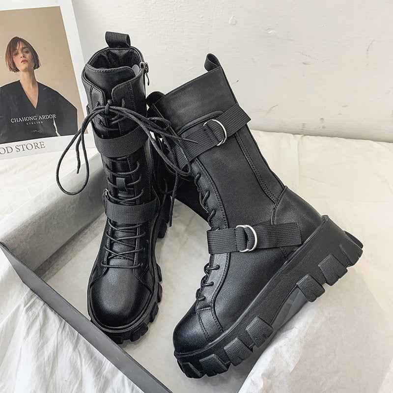 Funki Findz | Boots | Women's Lace-Up Combat Boots Biker Boot