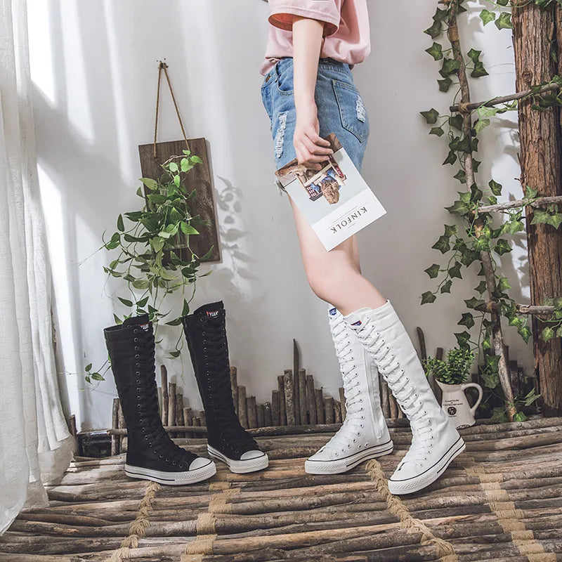 Funki Findz | Boots | Women's Long Lace Up Zipper Canvas Boot