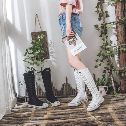 Funki Findz | Boots | Women's Long Lace Up Zipper Canvas Boot