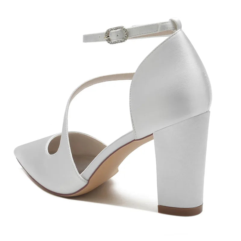 Funki Findz | Shoes | Women's Block Heel Satin Wedding Pumps