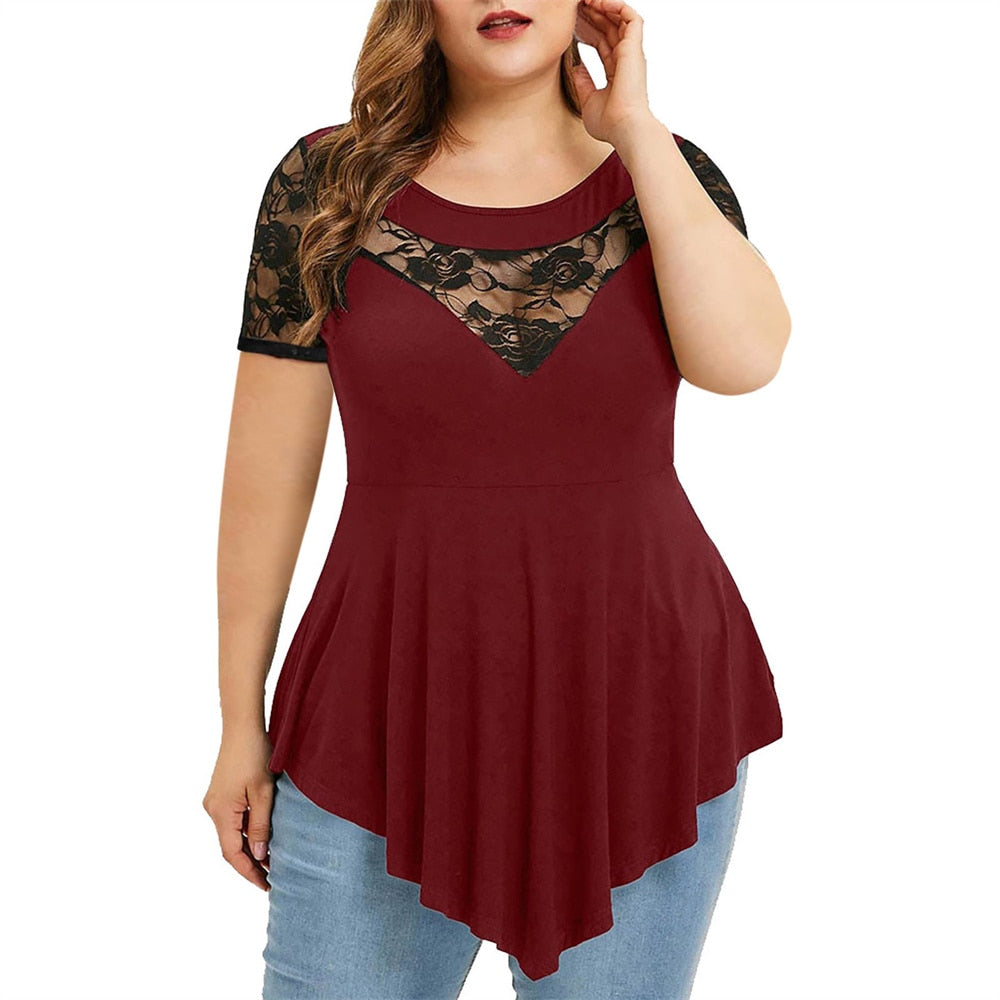 Funki Findz | Shirts | Women's Sexy Lace Spliced Plus Size Shirt