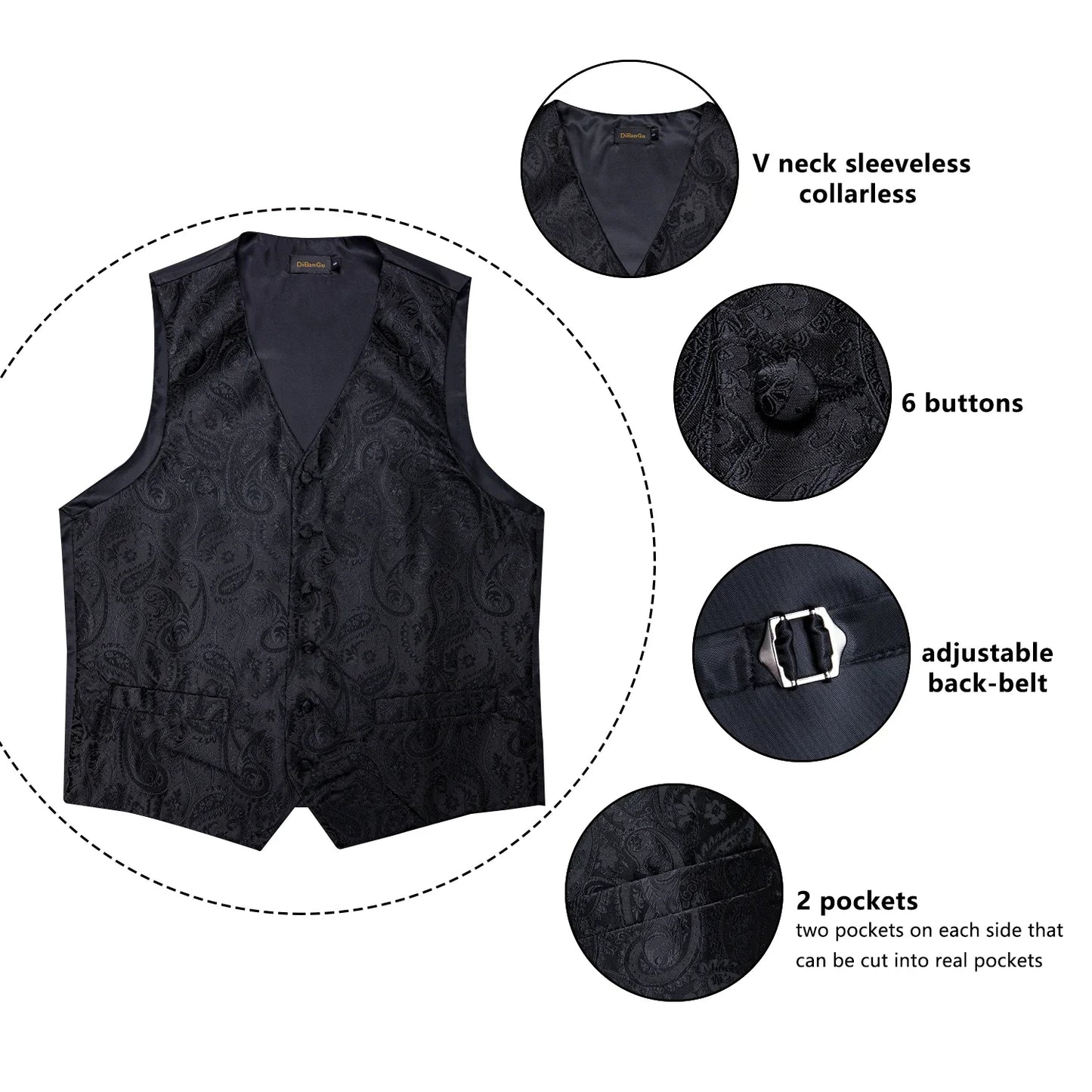 Funki Findz | Vests | Men's Formal 5 Pcs Silk Waistcoat Tie Sets