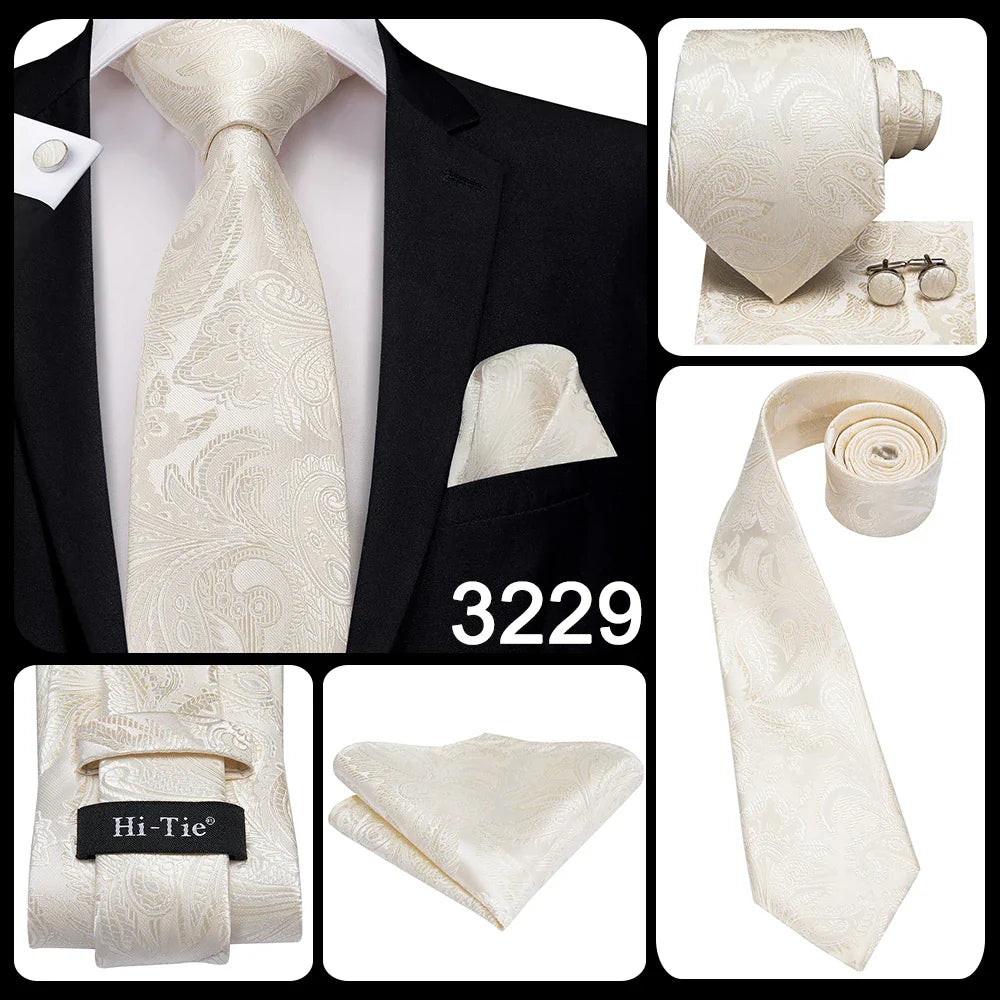 Funki Findz | Neckties | Men's 3pcs White Silk Wedding Tie Sets
