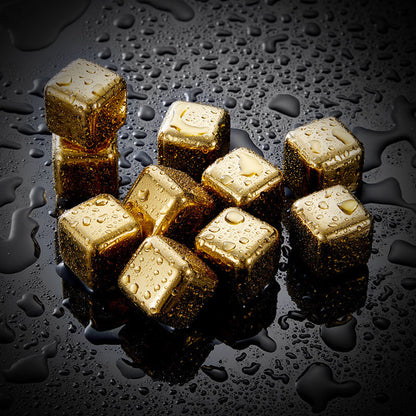 Funki Findz | Whisky Stones | Gold Stainless Steel Ice Cube Sets