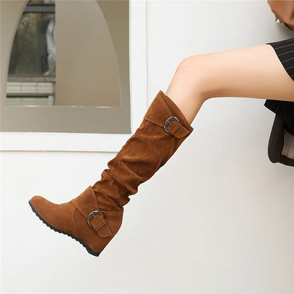Funki Findz | Boots | Women's Mid-Calf Suede Wedge Boot