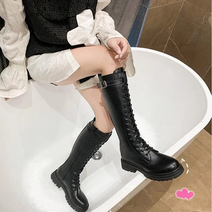Funki Findz | Boots | Women's Knee-High Lace Up Buckle Boots