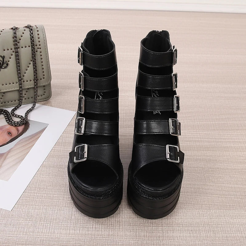 Funki Findz | Shoes | Women's Goth Buckle Strap Wedge Sandal