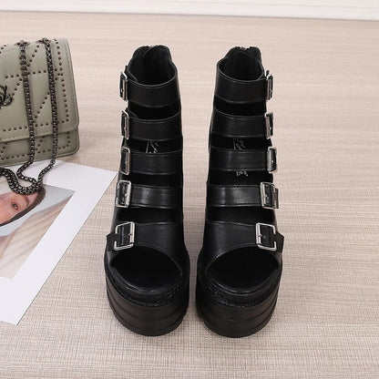 Funki Findz | Shoes | Women's Goth Buckle Strap Wedge Sandal