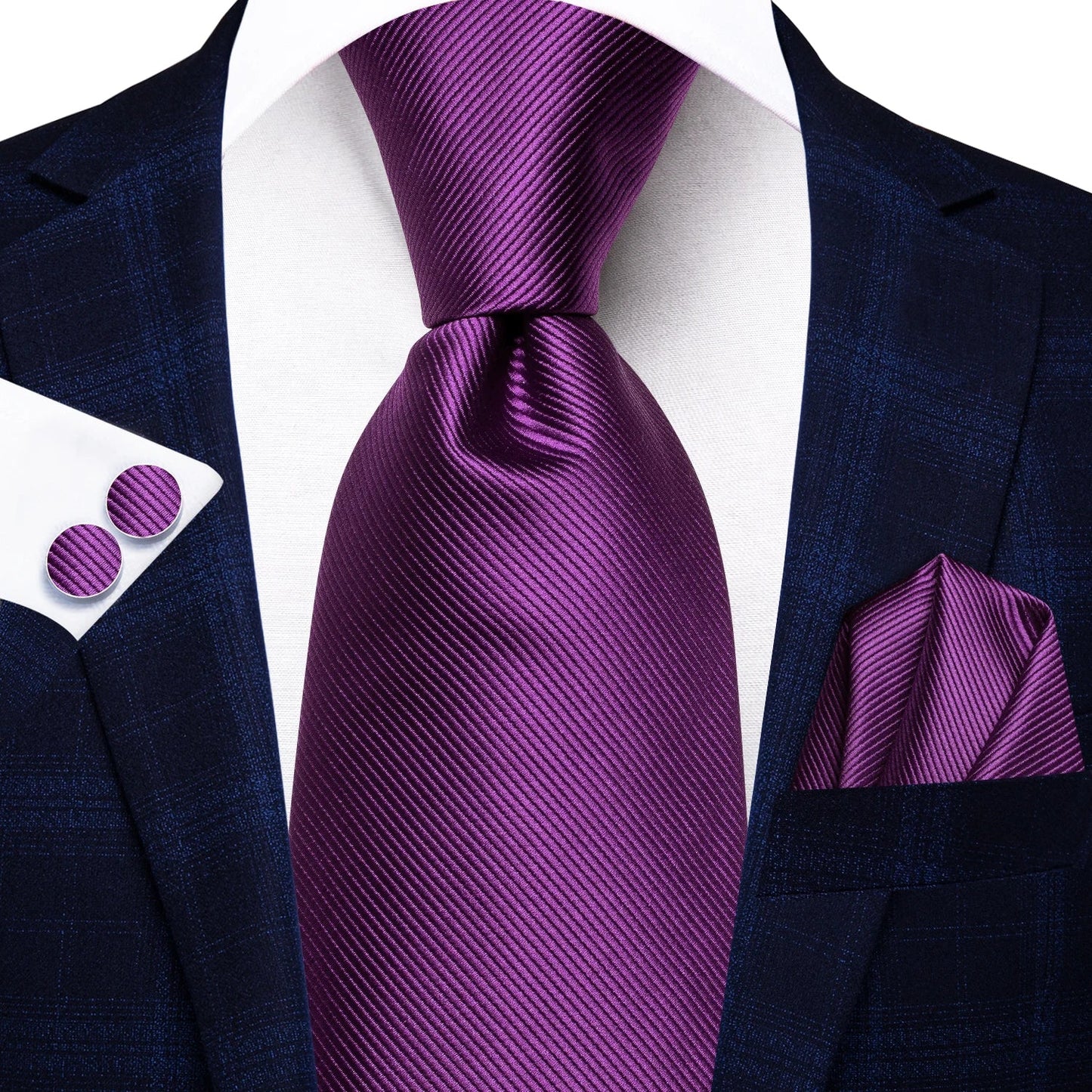Funki Findz | Neckties | Men's Purple Silk Wedding 3Pcs Tie Set