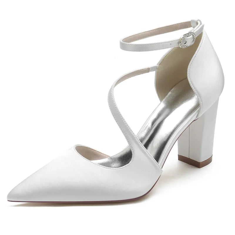 Funki Findz | Shoes | Women's Block Heel Satin Wedding Pumps