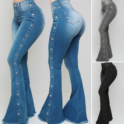 Funki Findz | Pants | Women's Side Button Butt Lift Flared Jeans