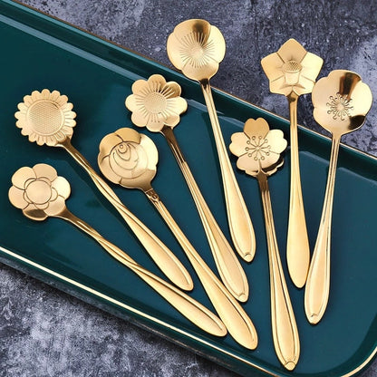 Funki Findz | Spoons | Vintage Gold Flower Coffee Spoons 8 Pcs