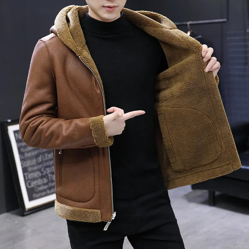 Funki Findz | Jackets | Men's Hooded Winter Faux Leather Jacket